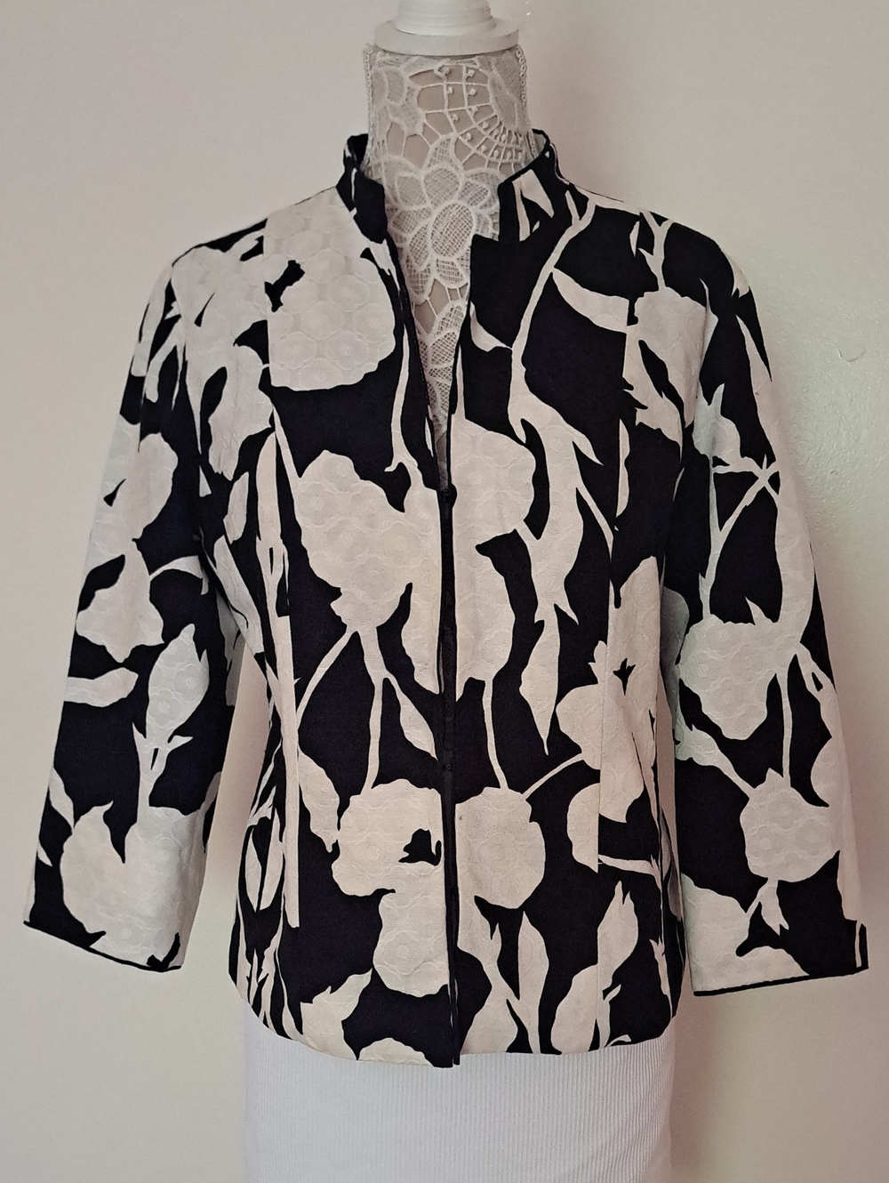 Chico's Black and White Floral Jacquard Blazer